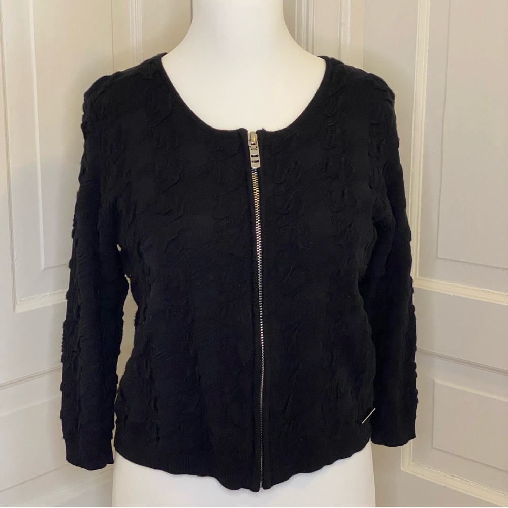 Cropped Zip Cardigan With 3/4 Sleeves